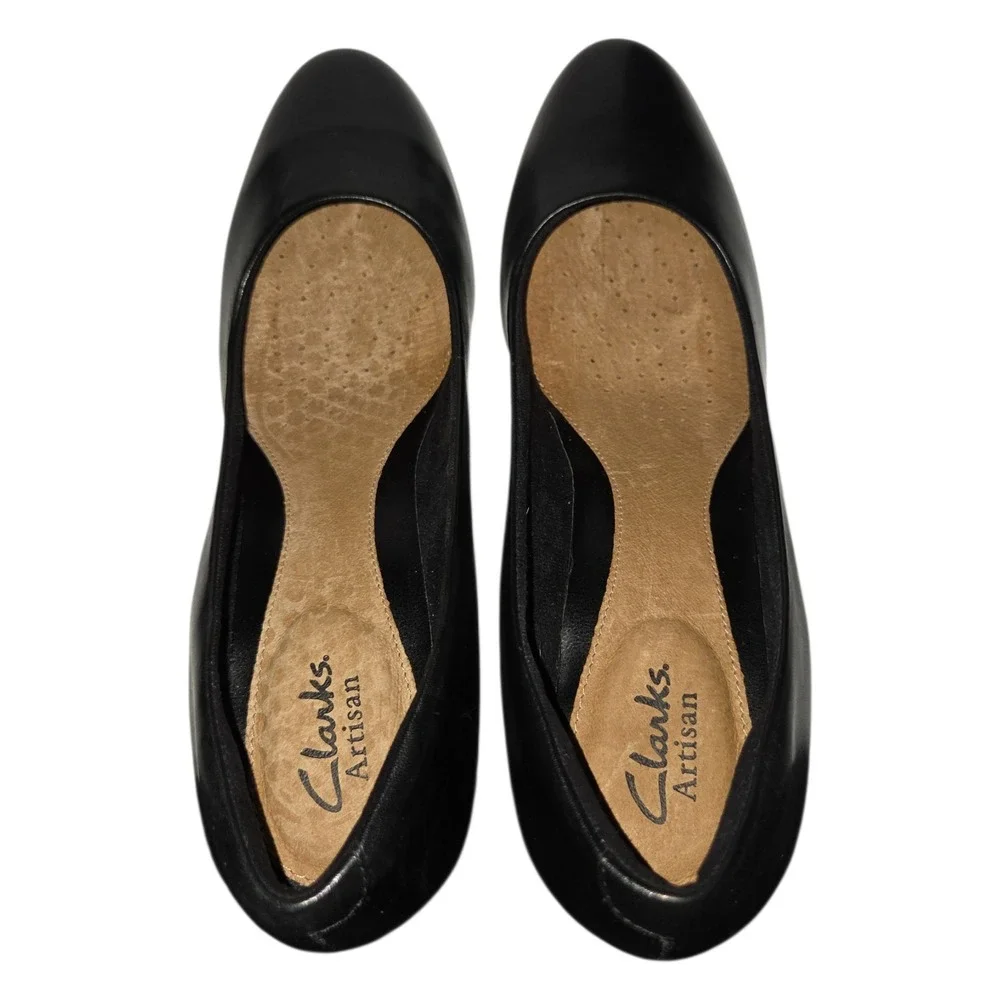 Clarks‎ Artisan Womens Black Leather Round Toe Platform Pumps Heels Size 9